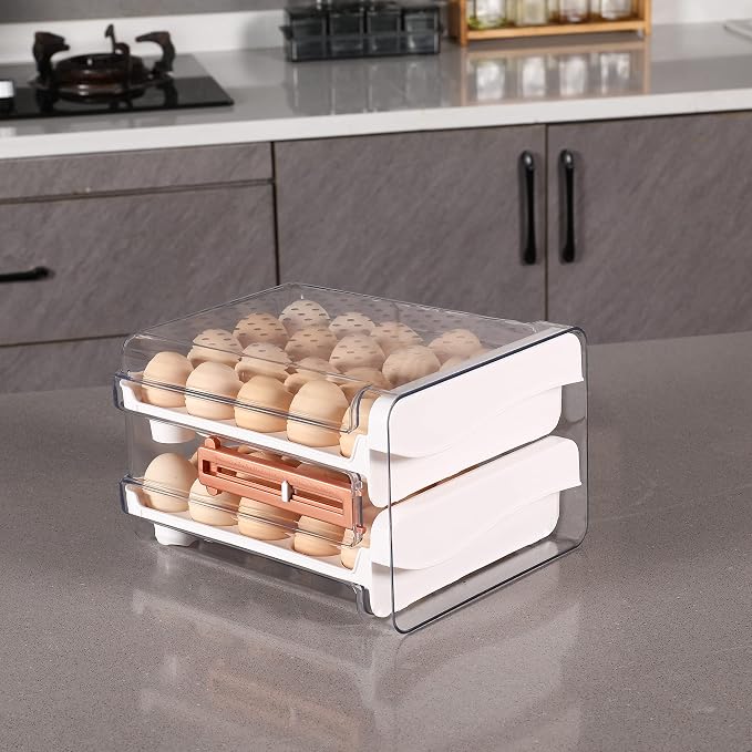 Sooyee Egg Holder for Fridge, Clear, 2 Drawers 40 Eggs | Eggs Organizer for Refrigerator,Space-Saving Egg Container, Clear Acrliy 2-Tier Egg Tray Storage for Kitchen - Image 7