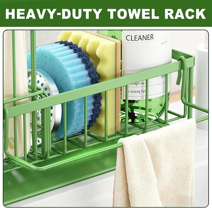 Sponge Holder for Kitchen Sink, Kitchen Sink Caddy, Kitchen Sink Sponge Holder, Dish Sponge Holder, Kitchen Sink Organizer for Sponge, Dish Brush, Scrubber(9.65" x 3.74" x 6.3", Avocado) - Image 6