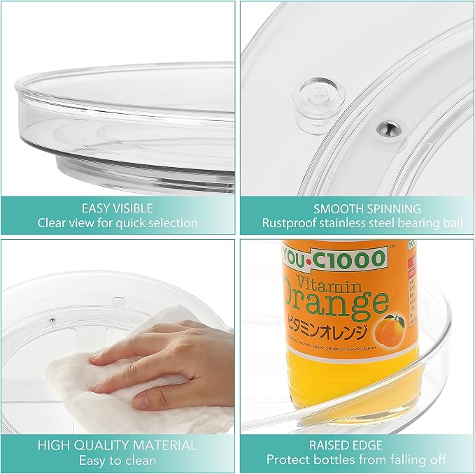 URALFA 3 Tier Lazy Susan Organizer, 9 Inch Clear Rotating Makeup Organizer | Acrylic 360 Rotating Tray, Plastic Spinning Organizer, Multi-layer Shelf for Bathroom, Pantry, Countertop, Kitchen, Cupboard - Image 4