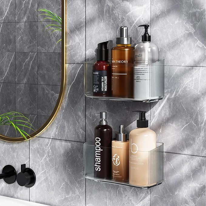 MaraFansie 4 Pack Over Cabinet Organizer Storage Lid Organizer Caddy Space Saver No Drilling Adhesive Hook Over Door Organizer, Clear Gray - Image 4