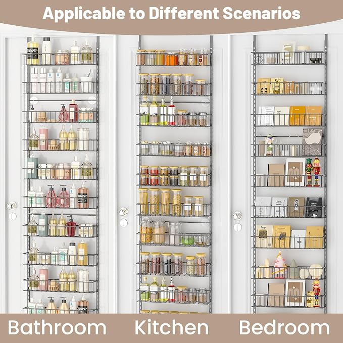 ElegantArray 10-Tier Pantry Door Organizer, Light Gray | Over The Door Pantry Organizer Rack and Storage, Hanging Spice Rack Shelves Door, Home Office Laundry Room Bathroom & Kitchen - Image 6