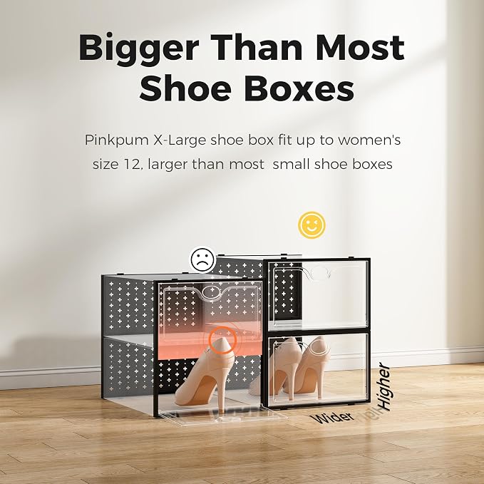 12 Pack X-Large Shoe Storage Boxes, Shoe Organizer Clear Stackable | Fit US Size 11, 6.2” Height, Shoe Dispaly Case Holder Bins Sneaker Storage for Sneakerheads, For Home and Family, Black - Image 5