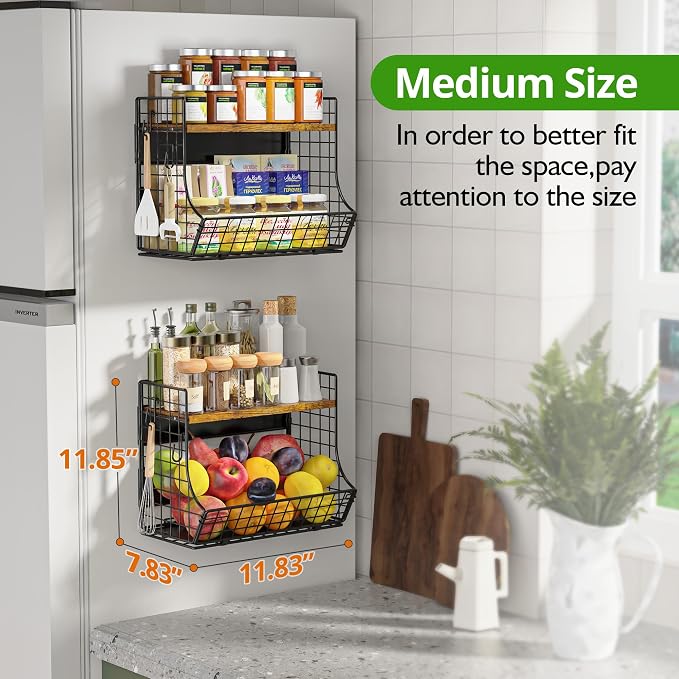 Magnetic Shelf for Fridge with Wood Lid, Fruit Potato and Onion Storage Bins, Pantry Organizers and Storage, Strong Magnetic Spice Rack for Refrigerator, Kitchen Counter and Laundry Room - Image 3