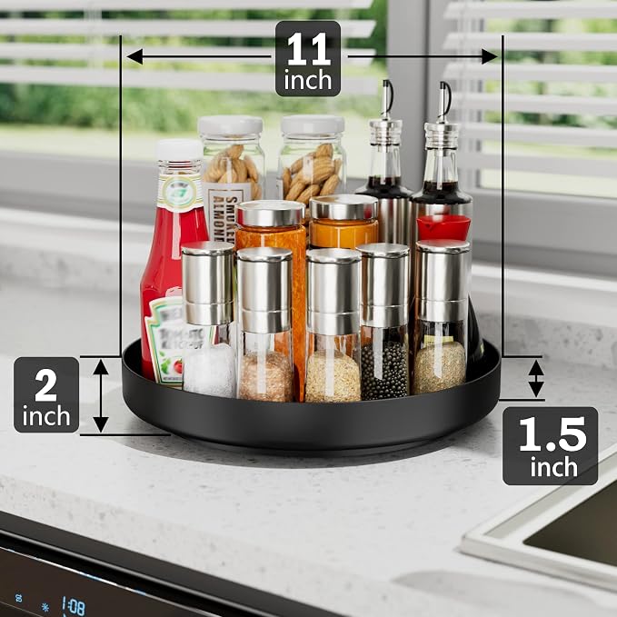 Ovicar Lazy Susan Turntable Organizer - 11 inch Rotating Spice Rack Metal Lazy Susan for Cabinet Pantry Kitchen Countertop Bathroom Refrigerator Table Storage, Black - Image 3