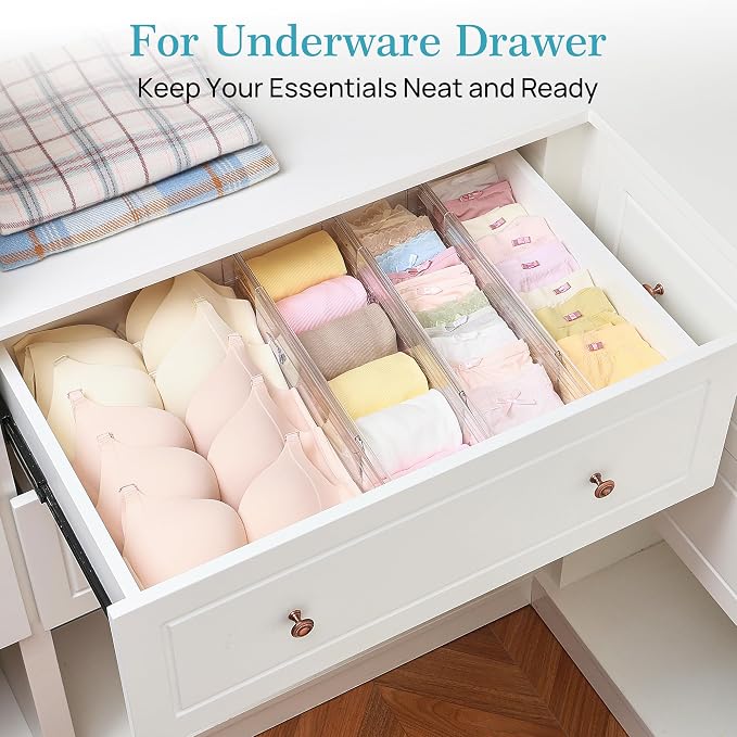 Vtopmart 4" Regular Upgrade Drawer Divider for Clothes, 12.8"-22.3" 12 Pack | Expandable Dresser Drawer Organizer, Clear Separator, Baby Clothing, Underwear, Cosmetics, Toiletries Storage, Space Saving - Image 6