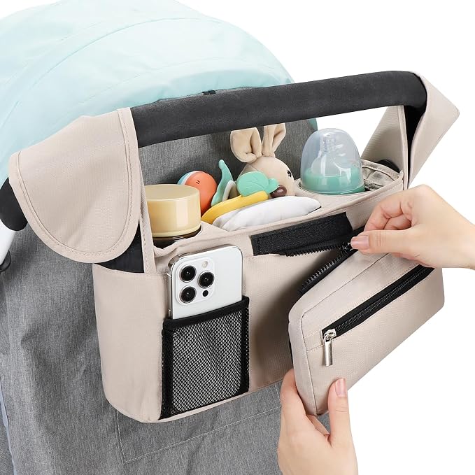 Accmor Universal Stroller Organizer with Insulated Cup Holder Detachable Phone Bag and Shoulder Strap,Stroller Bag Caddy Organizer for Uppababy, Baby Jogger, Britax Strollers - Image 7