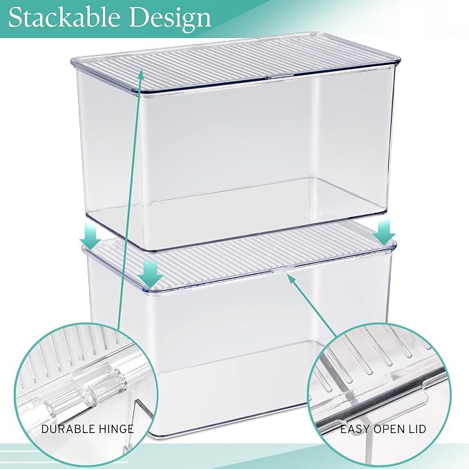 Sorbus Durable Plastic Storage Bins with Lids- Stackable Refrigerator Organizer Bins- MultiPurpose & Versatile- Lightweight Pantry Organizer- Perfect Cabinet Organizers and Storage for Kitchen- 2 Pack - Image 5