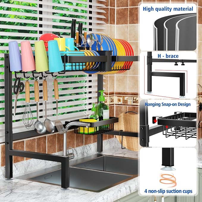 SNSLXH 2-Tier Over The Sink Dish Drying Rack, Kitchen Dish Drying Rack | Large Dish Drying Rack, Suitable for Most Sinks, Kitchen Drying Rack（26.57"-35"） - Image 3