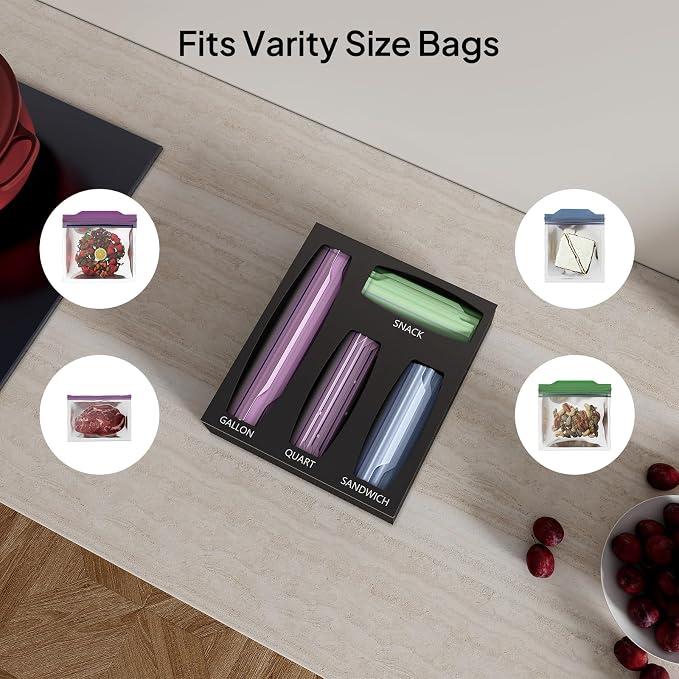 Aquiver Acrylic Bags Organizer - Baggie Bags Drawer Organizer & Plastic Food Storage Bags Holder - Compatible with Gallon, Quart, Sandwich, Snap, Freezer, Slider Bags (Black) - Image 2