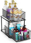 Sorbus 2 Tier Metal Under Sink Organizer for Bathroom, Kitchen, Strong Steel Mesh Sliding Drawers for Under Sink, Under Cabinet, Closet, Kitchen, Pantry, Bathroom Organizers and Storage (Black) by Sorbus