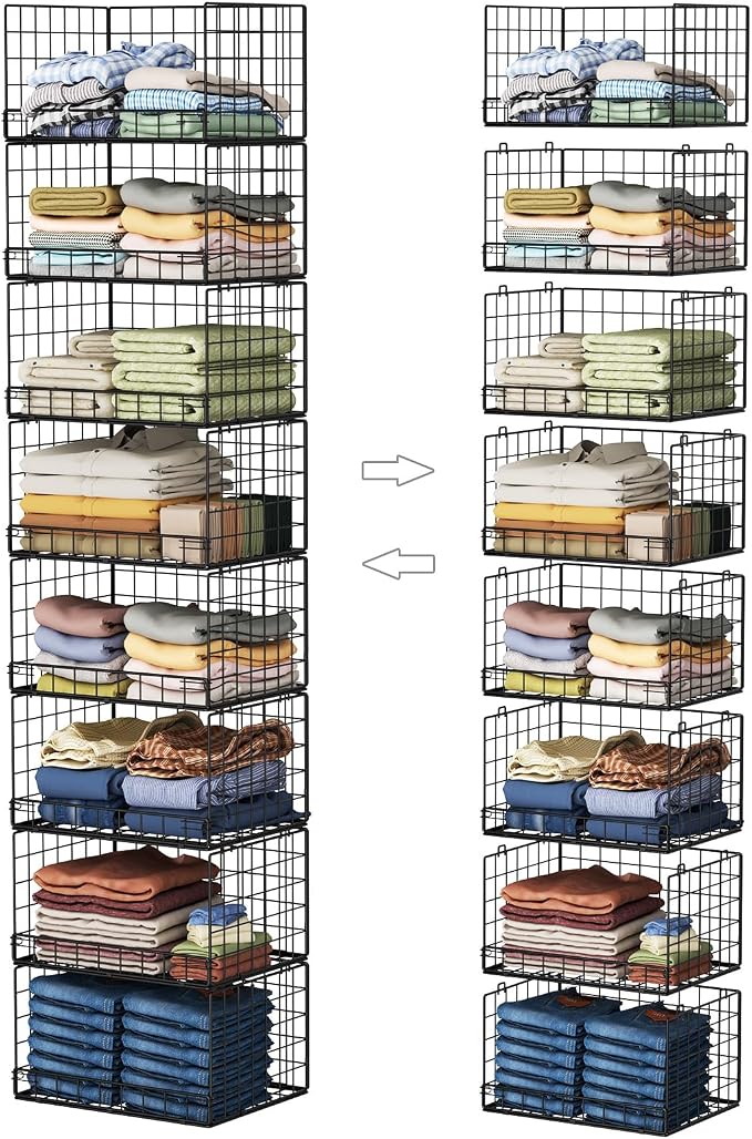 Yociyoga 8-Tier Stackable Closet Organizers and Storage Shelves, Foldable Closet Shelf Organizer, Stackable Storage Bins Drawers for Closet Organizer System, Black（Patent No. 30022416） by FollowWithYociyogaTogether