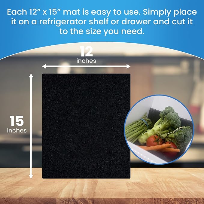 Bluapple FreshMats, Refrigerator Bin Liner, Fridge Drawer Mats, Crisper Life Extender Liner Keeps Produce Fresh Longer, Anti-Bruising, for Air Circulation, Washable & Reusable (4-Mats, 12x15, Black) - Image 4