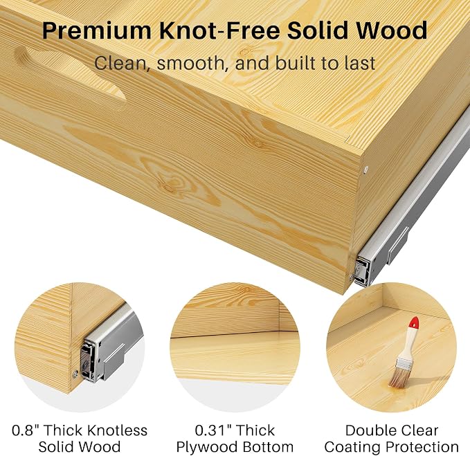 Pull Out Cabinet Organizer, Soft Close Slide Out Solid Wooden Drawers(15"W X 21"D x 6.2''H), Heavy Duty Full-extension Roll Out Shelves for Kitchen Cabinets,Pantry & Closet Organizers and Storage - Image 8
