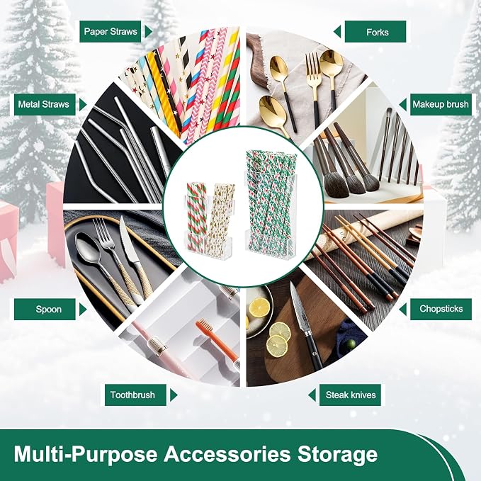 2 PACK Small Acrylic Straw Holder for Cabinet Doors，Straw Organizer Storage with Most Sizes，Multi-Function Kitchen Accessories Container with Adhesive Round Pads(Transparent) - Image 7