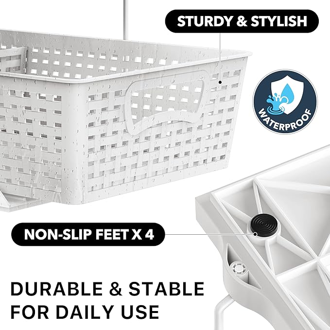 Simple Houseware 2 Tier Pull-Out Sliding Drawer Under Sink Storage, White | Great for Kitchen Bathroom Tray Shelf Organizer - Image 5