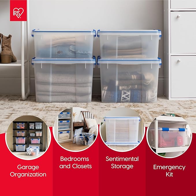 IRIS USA 3-Pack 16 Qt Storage Bins with Gasket Lids, Clear/Blue | WeatherPro seal protects shoes, crafts, documents and supplies from dust and moisture - Image 3