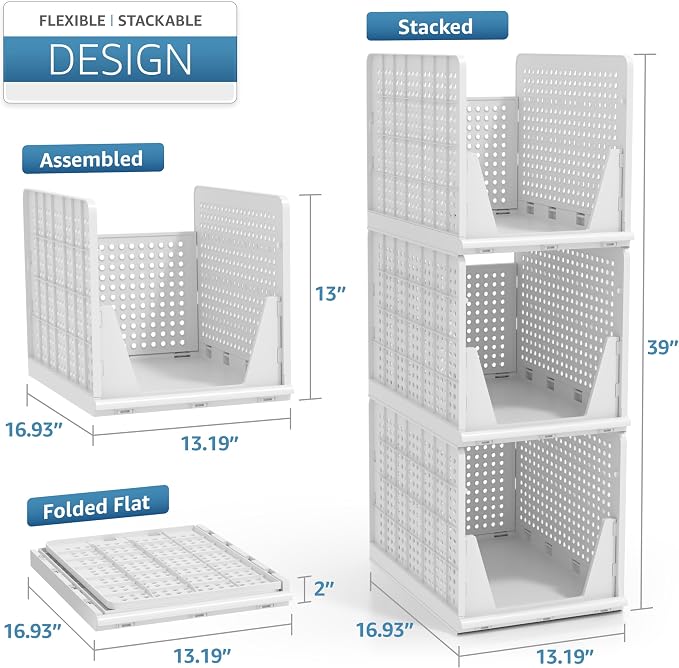 Sorbus Stackable Shelf Organizer Baskets – Plastic Closet Organizer for Clothes, Pantry, Bathroom, Kitchen & Garage – Open Front Storage Bins for Cabinets, Countertops & Under Shelf Organization - Image 6