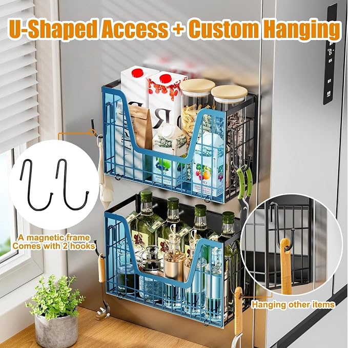 Magnetic Basket for Refrigerator Door,Magnetic Fridge Shelf Storage - 2pc | Versatile Produce & Vegetable Storage Container,Pantry Organizer & Holder,Large Capacity Basket for Kitchen,Cabinet,Pantry - Image 4
