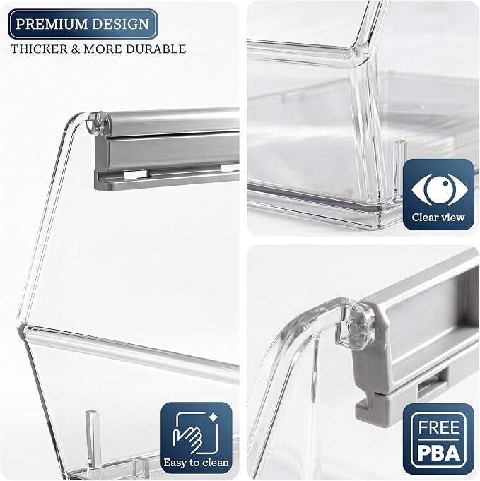 HOMESTEAD Set of 6 Stackable Storage Bins, 3 Large + 3 Small Clear Plastic Organizer Bins, Open Front Design for Kitchen Pantry, Fridge, Cabinet, Bathroom Organization and Snack Storage - Image 4