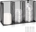 Wall Mount Coffee Cup Lid Holder Organizer 3 Compartments Coffee Cup Lid Dispenser Black Metal Mesh Disposable Cup and Lid Storage for 8-24 Oz Capacity Cup Lid Kitchen Restaurant Coffee Bar Office by DLUGOPIS