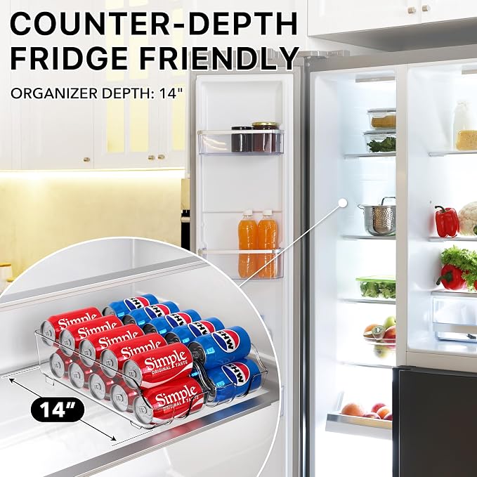 Simple Houseware Soda Can Organizer Dispenser Refrigerator/Pantry, Set of 2 | Clear - Image 3