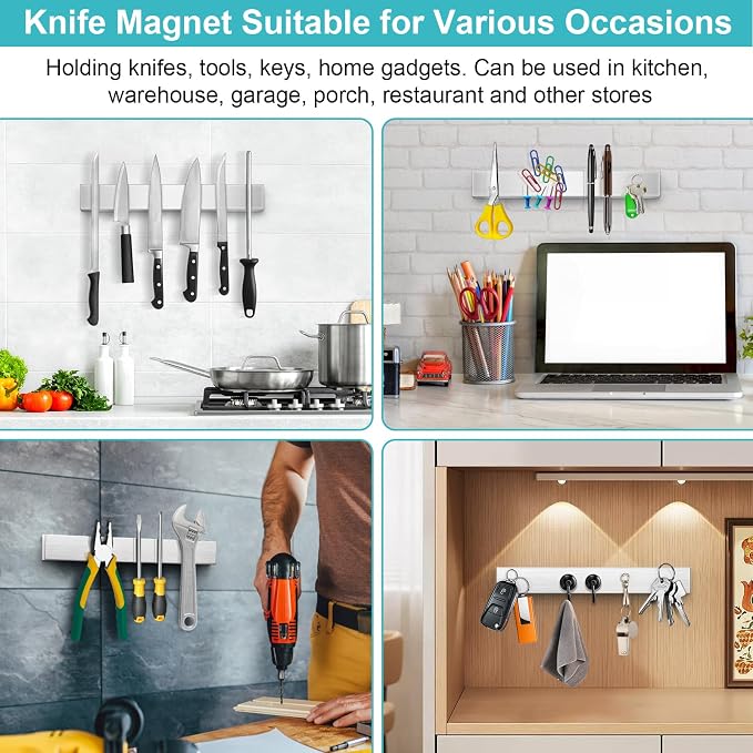 16 Inches Magnetic Knife Strip No Drill, Adhesive Magnetic Knife Holder for Wall, Magnet Knife Holder Wall Mount, Knife Bar Knife Rack Block for Metal Tools Utensils RV Kitchen Organizers and Storage - Image 5