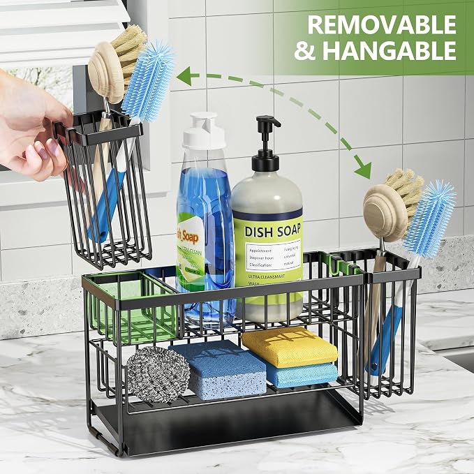 Cisily 2-Tier Kitchen Sink Caddy Organzier Rack with Dish Brush Sponge Holder | Kitchen Sink Countertop Organization Storage,Home Decor Accessories Essentials Stainless Steel - Image 3