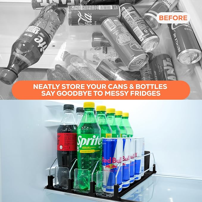 Drink Fridge Organizer, Upgraded Design of Soda Organizer for Refrigerator with Larger Stopper Height. Width Adjustable Automatic Drink Dispenser with Lock Hold 15 Cans (3 Rows, Black) - Image 5
