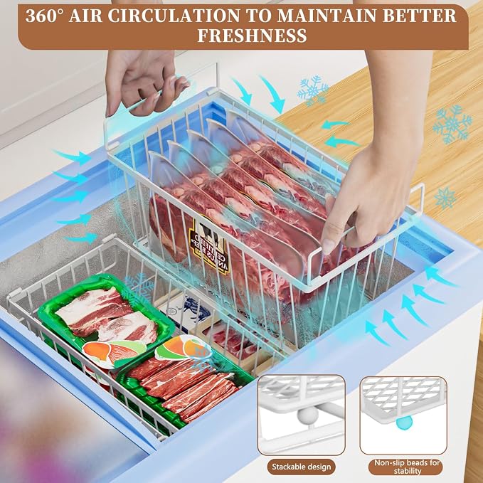 Enhanced Leak-Proof Bottom - Freezer Organizer Bins ，8 Pack Stackable Deep Freezer Organizer Bins for 7 Cu.FT Small Chest Freezer，organization and storage，pantry organizers（white） - Image 5