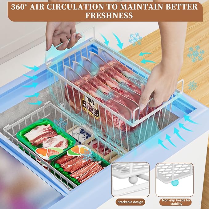Enhanced Leak-Proof Bottom, Freezer Organizer Bins for 7 Cu.Ft,6 Pack | Stackable Chest Freezer Organizer Bins, Baskets with Handles, Leak-proof Wire Storage Container Baskets for Sort Frozen Meats - Image 6