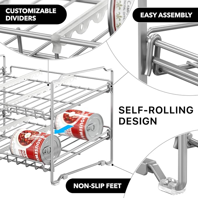 Simple Houseware 2 Tier Stackable Can Rack, Silver, 2 Pack - Image 4