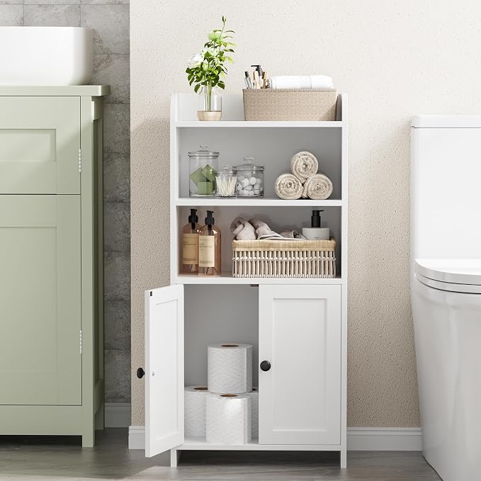 Homhedy Small Bathroom Storage Cabinet, Toilet Paper Storage Cabinet | Bathroom Floor Cabinet with Doors and Shelves, Bathroom Organizers for Small Spaces, 7.9" D x 14.6" W x 31" H, White - Image 9