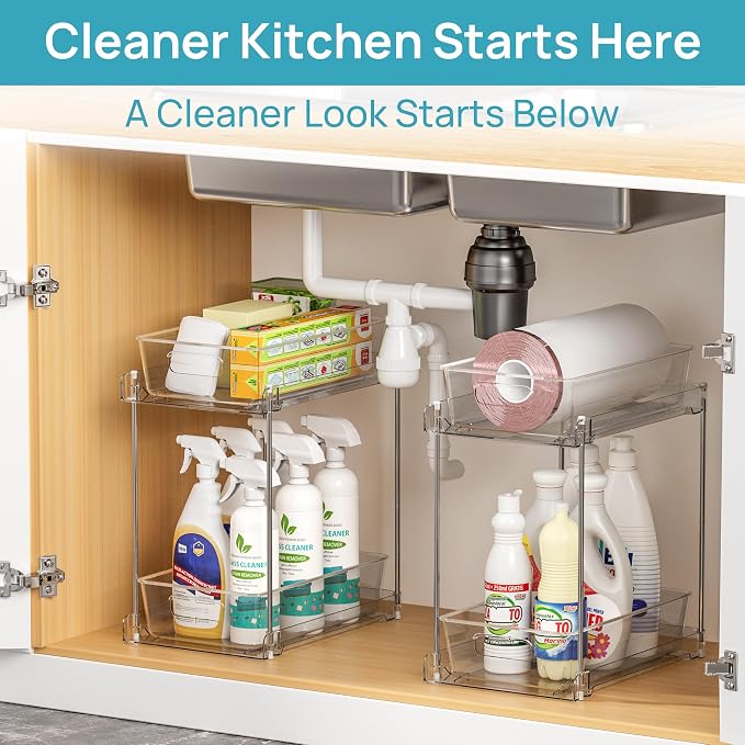 Vtopmart 4 Pack Taller Pull Out Bathroom Under Sink Organizer (S-Higher) | Slide-out drawers, Multi-purpose storage, Clear visibility, Easy Set-up - Image 6