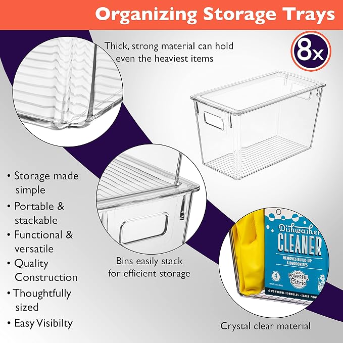 ClearSpace Plastic Storage Bins with Lids for Pantry & Fridge, 8 Pack | Modern plastic storage bins with lids for pantry and refrigerator organization, 9L capacity, transparent rectangular shape - Image 4