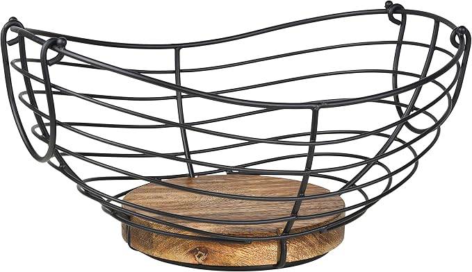 Modern Farmhouse Fruit Basket for Kitchen Counter, Vintage Wire and Wooden Base Fruit Bowl for Kitchen Decor, Fruit & Vegetables Storage Basket/Bowl by Tribello