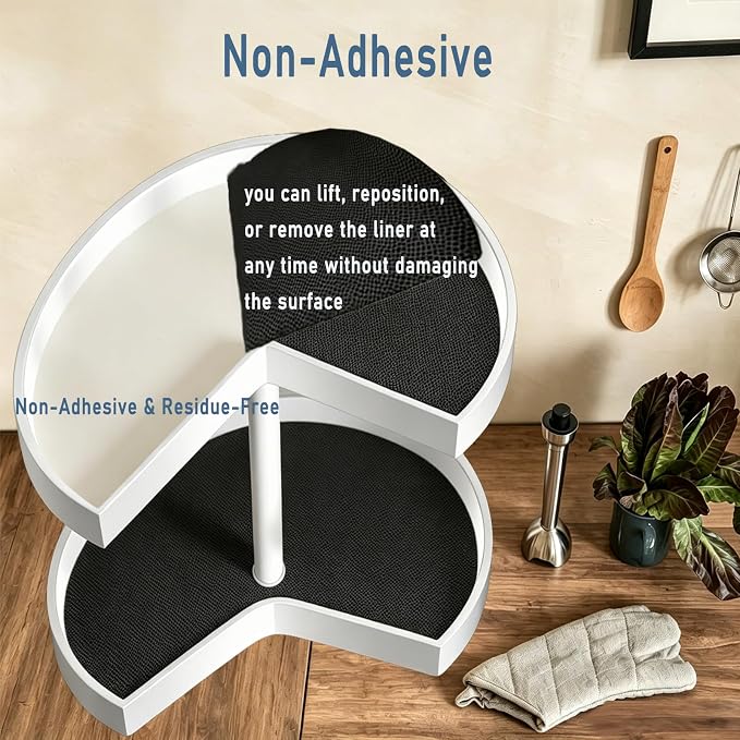 2 Pack 26 Inch Lazy Susan Shelf Liner, Non Adhesive Non Slip Composite Circle Mat for Kitchen Cabinet Corner Shelf Fridge Refrigerator Drawer Pantry Sink, Easy to Clean, Black - Image 4