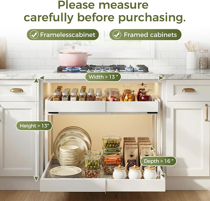 Abalter Expandable Pull Out Cabinet Organizer, 2-Tier Slide Out Drawer for Kitchen Cabinets, Adjustable Width 12–18.5", Slide Out Shelves for Kitchen, Bathroom, Pantry, Heavy Duty Caddy(White) - Image 8