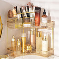 Upgraded 2-Tier Corner Bathroom Countertop Organizer – Spacious Storage for Makeup, Skincare & Perfumes, Built-in Brush Holder Fits Vanity/Dresser/Bsthtub (Vintage Gold) by SHUANGQING