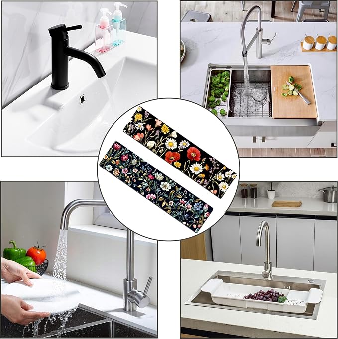 Bimkole 2 PCS Faucet Absorbent Mat, Kitchen Faucet Sink Splash Guard Wraparound Cloth Pads Drip Catcher for Sink Faucet for Kitchen Bathroom Faucet, Colorful Faucet Mat, 15 x 4 Inch Flower A1 - Image 7
