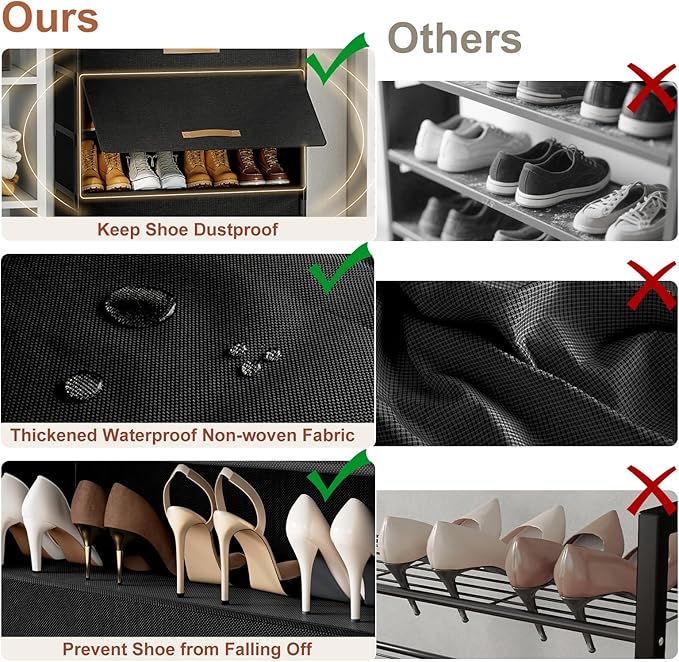 7 Tier Shoe Cabinet with Door, 28-Pair Storage, Black | Tall Design Saves Floor Space, Door Blocks Dust & Pets, Holds Heels to Boots, Quick Assembly with Connectors - Image 8