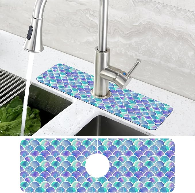 Watercolor Rainbow Scales Sink Faucet Absorbing Mat Sink Splash Guard Faucet Mat Draining Mat Fast Drying Sink Protectors for Kitchen and Bathroom 5.5"×15" - Image 4