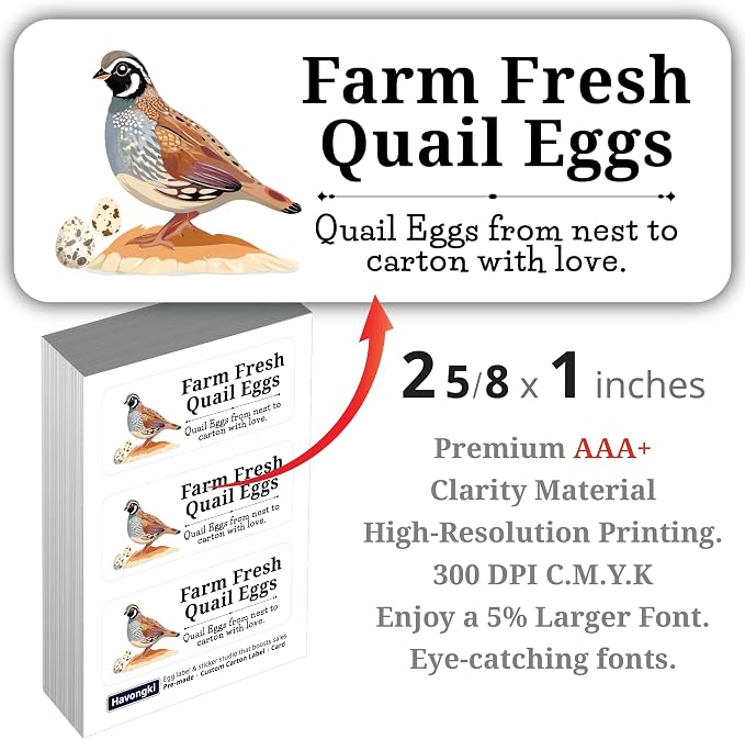 120 Quial Egg Carton Labels Stickers | White | Farm Fresh Eggs | 4 6 12 15 18 30 48 50 Count - Basket Box Container Extra Organizer Farm Supplies, 66mm x 26mm - Image 2