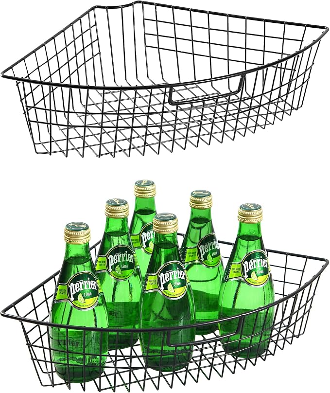 Leeden Lazy Susan Organizer Basket for 24" Diameter Turntable -Metal Organizing Storage Bins (2 Packs) - Black Kitchen Cabinet Storage Organizer - 1/4 Wedge Can Organizer by LEEDEN