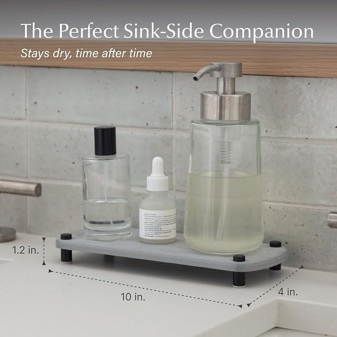 Dorai Home Stone Kitchen Sink Caddy - Diatomaceous Earth Sink Tray with Stainless Steel Feet, Water-Absorbing Countertop Organizer for Kitchen or Bathroom - Ash - Image 4