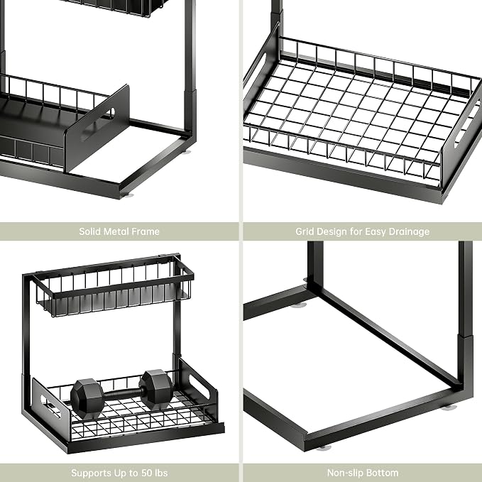 Under Kitchen Sink Organizer 2 Tier, Pull Out Bathroom Sink Organizers and Storage, Cabinet Kitchen Bathroom Storage Organization Shelf, 1 Pack Black - Image 6
