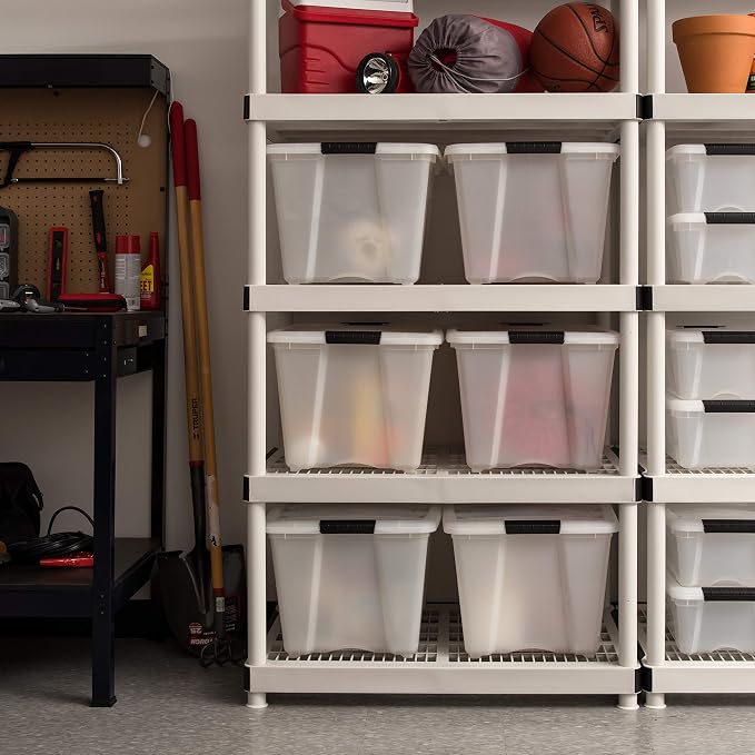 IRIS USA 6-Pack 54 Quart Storage Bins with Lids, Pearl | Conceals stored items for a clean look, Nestable design saves space between uses - Image 7