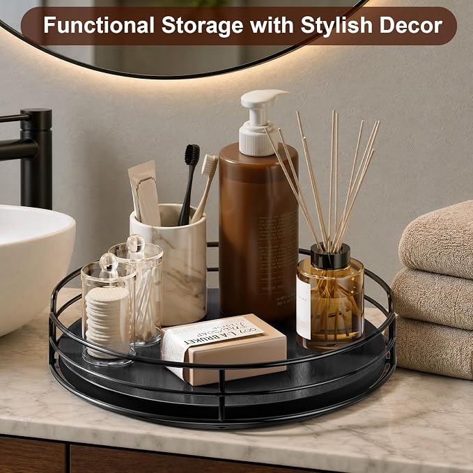 Optish 10" Elegant Lazy Susan, Non-Skid Turntable Spice Organizer, Black | 360° Smooth Rotation, Clear Design, Tall Raised Edge, Easy Access, Load 15 lbs, for Spices, Cabinet, Pantry, Fridge, kitchen - Image 7