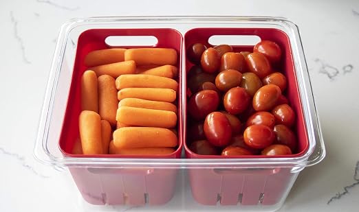 Kitchen Spaces Twin Colander Food Storage Container, Strainer and Fridge Organizer Bin for Fruits and Veggies, Stackable, BPA-Free - Image 3