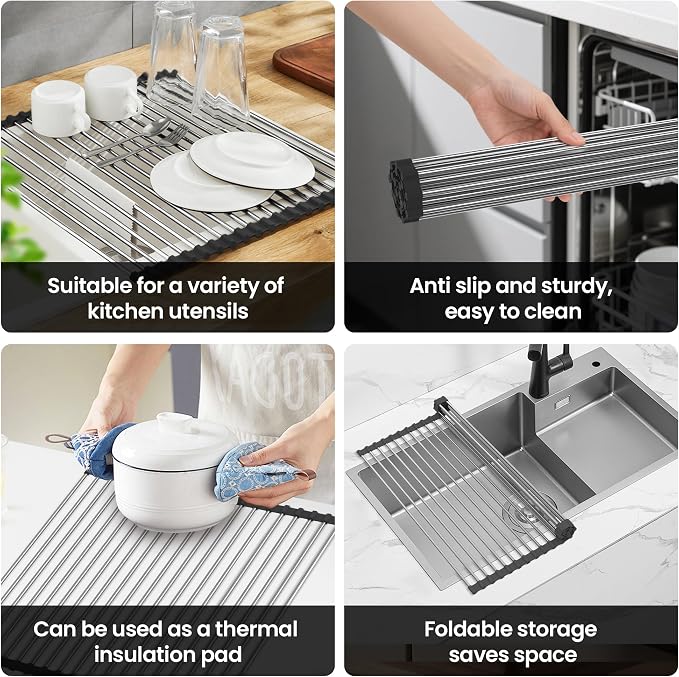 Dish Drying Rack with Roll Up and Over Sink for Kitchen 17"X15.7" (Black) - Image 6