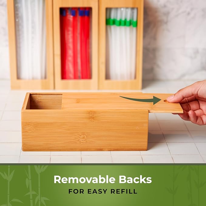 Bamboo Bag Organizer for Drawer, 4 Blocks, Plastic Bag Storage Holder | Kitchen organization with quick refill from the back; labels included; fits gallon, quart, sandwich and snack sizes - Image 6
